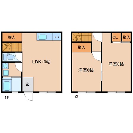 富雄駅 徒歩18分 1-2階の物件間取画像